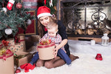 Navidad Chimenea Calcetines Rojos Regalo Alfombra Invierno Telón de fondo M11-74