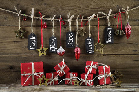 Christmas Photography Backdrops Wood Wall Gift Box Background DBD-19212