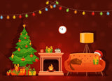 Cartoon Christmas Tree Red Sofa Stove Backdrops DBD-19403