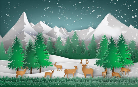 Snow Mountain Elk Christmas Festival Party Photography Backdrops DBD-19209