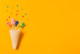 Birthday Backdrop Waffle Cone Yellow Background for Photography D323