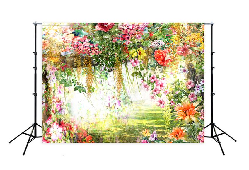 Abstract Flowers Watercolor Painting Photo Backdrop D328