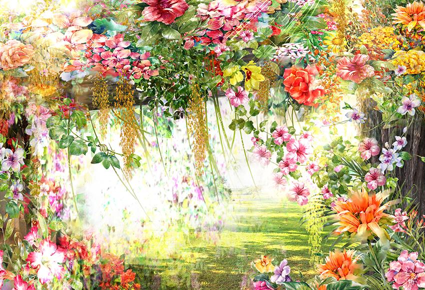 Abstract Flowers Watercolor Painting Photo Backdrop D328