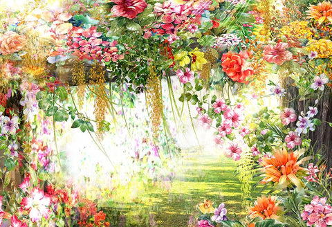 Abstract Flowers Watercolor Painting Photo Backdrop D328