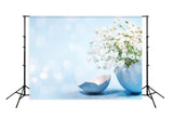 Blue Easter Egg White Little Flowers  Backdrop for Photo Shoot D557