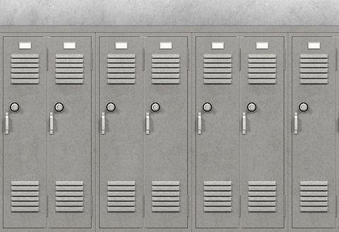 Back to School Locker Row Gray Backdrop