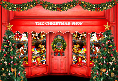 Christmas Shop Backdrop Holiday Winter Background