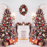 Chimenea-acogedora-Árbol-de-Navidad-Regalos-Casa-Telón-de-fondo-D937