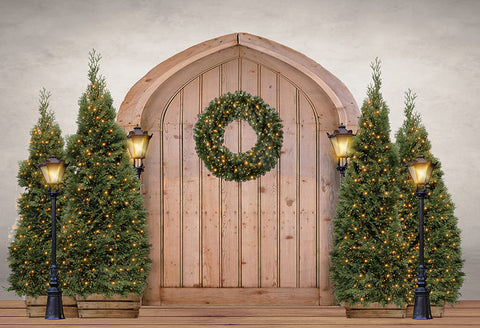 Vintage Door Christmas Tree Backdrop D969