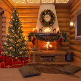 Fondo navideño de casa de madera cálida D980