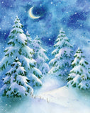 Xmas Tree Night Moon Snow Christmas Backdrops  DBD-19414