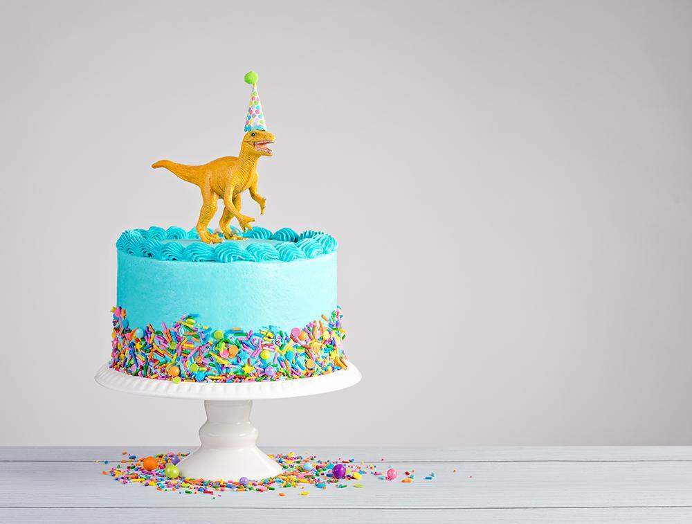 Dinosaur Cake White Background Baby Shower Backdrops IBD-19278