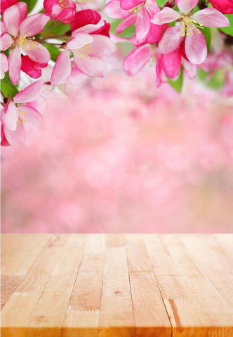 Spring Flowers Bokeh Wood Floor  Backdrop for Photography F-2328