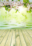 White Spring Flowers Water Wood Floor Backdrop for Photography F-2331