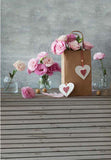 Flower Love Heart Grey Concrete Wall Photo Backdrop F-2440