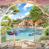 Beautiful Scenery Blue Sea Village Photo Booth Backdrop G-603