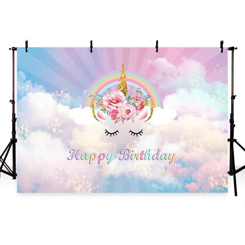 Happy Birthday Unicorn Backdrops for Children Photography G-757