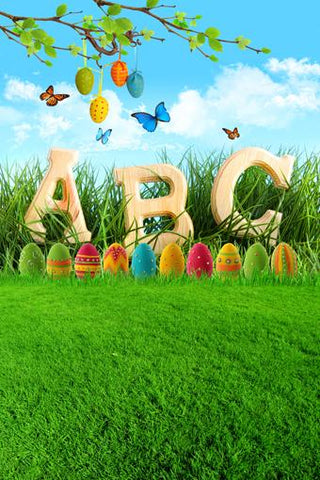 Easter Colorful Eggs Green Grass Photography Backdrop GE-022