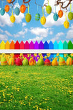 Easter Eggs Green Grass Yellow Flowers Photo Studio Backdrop GE-043