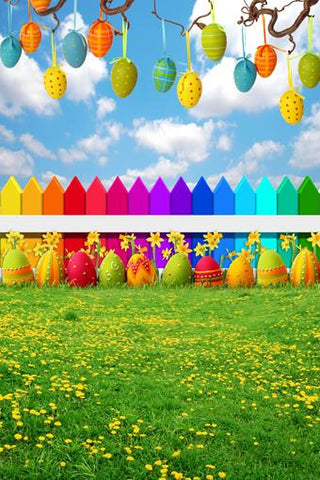 Easter Eggs Green Grass Yellow Flowers Photo Studio Backdrop GE-043