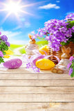 Easter Eggs Spring Purple Flowers Backdrop for Photos GE-051