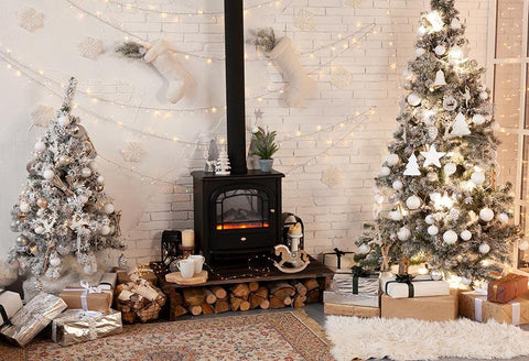 Chimenea Árbol de Navidad Fondo de Casa Blanca Decoración GX-1060