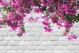 Fondo Fotográfico de Pared de Ladrillo Blanco y Flores de Primavera HJ03177(1)