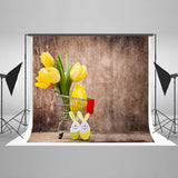 Easter Backdrops Yellow Tulip Egg Photo Backgrounds HJ03549