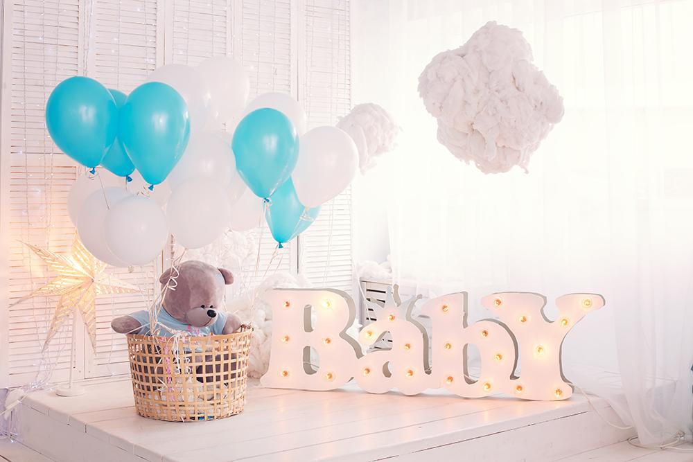 Fondo de Oso Nube Blanca Telones de Fondo de Baby Shower DBD-19286