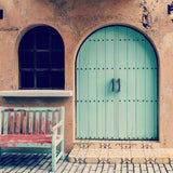 Green Arch Door Wooden Chair Backdrop for Photos J03181