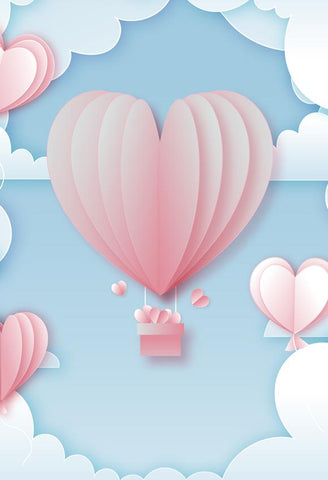 Love Heart Hot Air Balloons Backdrop for Valentine's Day J03222