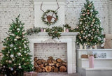 Christams Tree  Fireplace Brick  Wall Photo Studio Backdrop KAT-18