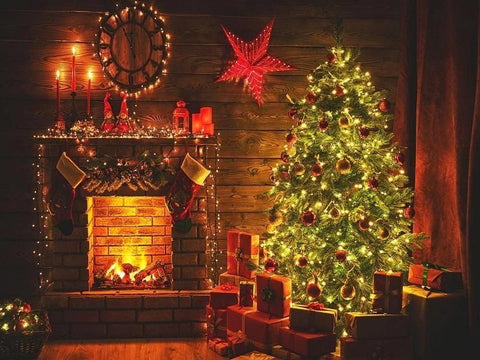 Winter Christams Tree  Fireplace Decorations Backdrop KAT-22