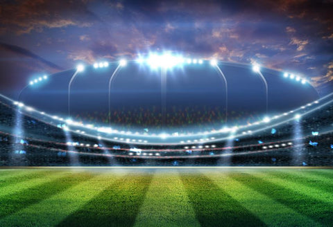 Football Stadium Lights Green Grass Photography Backdrop M028