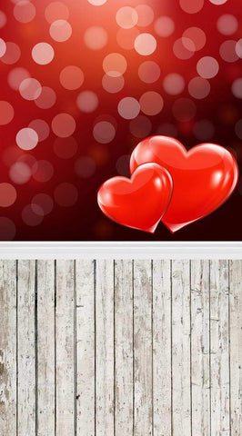 Valentine's Day Backdrop Red Heart Wood Floor Photography MR-2182