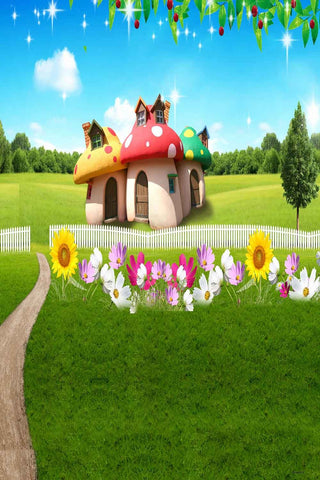 Mushroom House Grassland Garden Backdrop for Photo Booth N10182-E