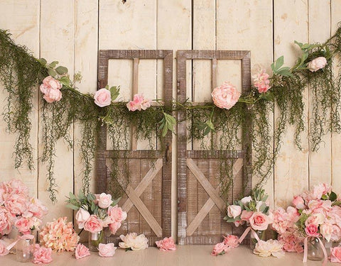 Fondo de Fotografía de Flores Rosas de Puerta de Granero NB-322