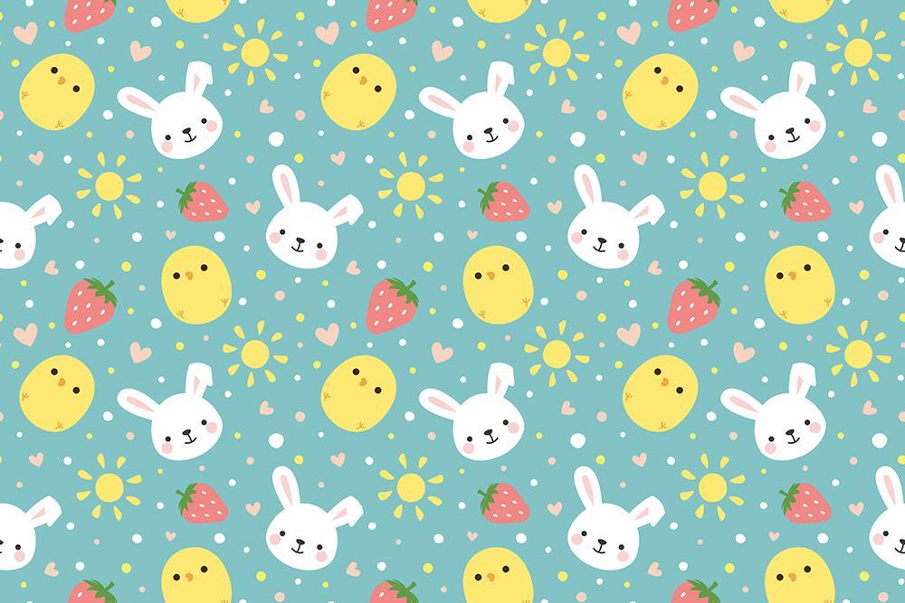 Rabbit Chicken Strawberry Cartoon Background Children Backdrops IBD-19289