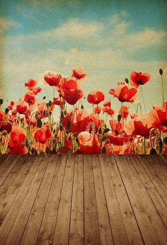 Wood Backdrops Wooden Background Flower Backdrop Red Flower S-2687