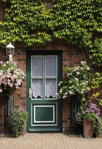 Blue Door Flowers Green Plants Backdrop for Photo Booths S-3057