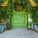 Old Green Iron Gate With Green Plants Backdrop for Pictures S-3097