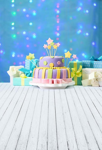 Birthday Party Background Cake Backdrop Blue Backdrop S-3205