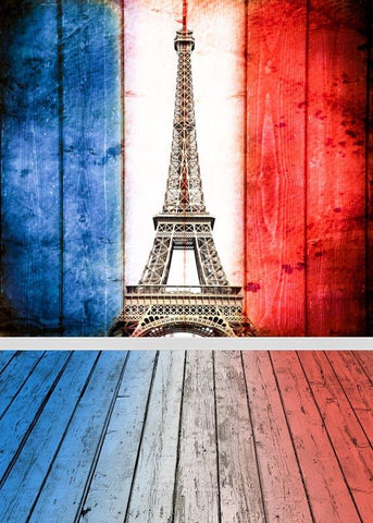 Paris Eiffel Tower Blue and Red Wood Floor Backdrop for Photograohy S-924