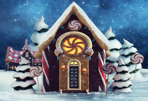 Christmas Candy Land Chocolate Gingerbread House Backdrop