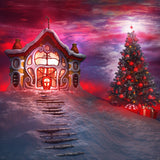 Gingerbread House Pink Clouds Christmas Backdrop