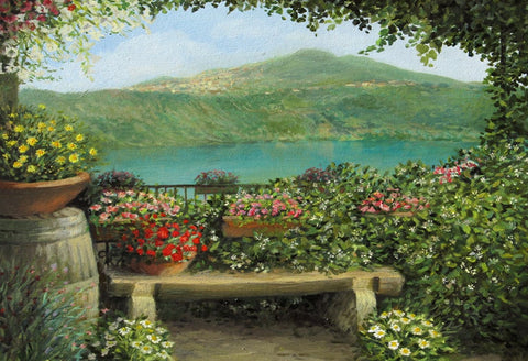 Lake View Blooming Flowers Fine Art Backdrop