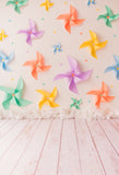 Colorful Paper Pinwheel Wall Wood Floor Backdrop