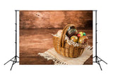 Easter Backdrop Easter Eggs Basket Brown Wood Floor Photo Backdrop SH128