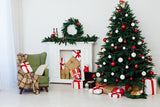 Interior Room Christmas Tree Gift Box White Fireplace Decoration Backdrop SH667