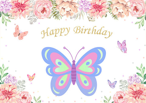 Fondo Personalizado de Fiesta de Cumpleaños de Flores de Mariposa TKH1540